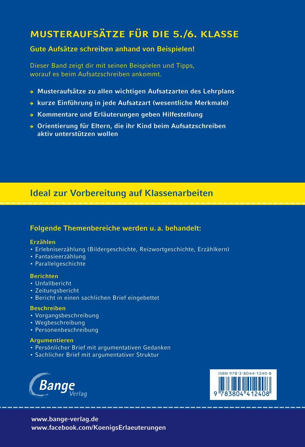 Rückseite: 9783804412408 | Königs Lernhilfen: Musteraufsätze für die 5./6. Klasse | Taschenbuch