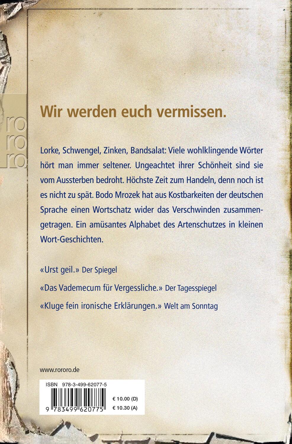 Rückseite: 9783499620775 | Lexikon der bedrohten Wörter | Bodo Mrozek | Taschenbuch | Paperback