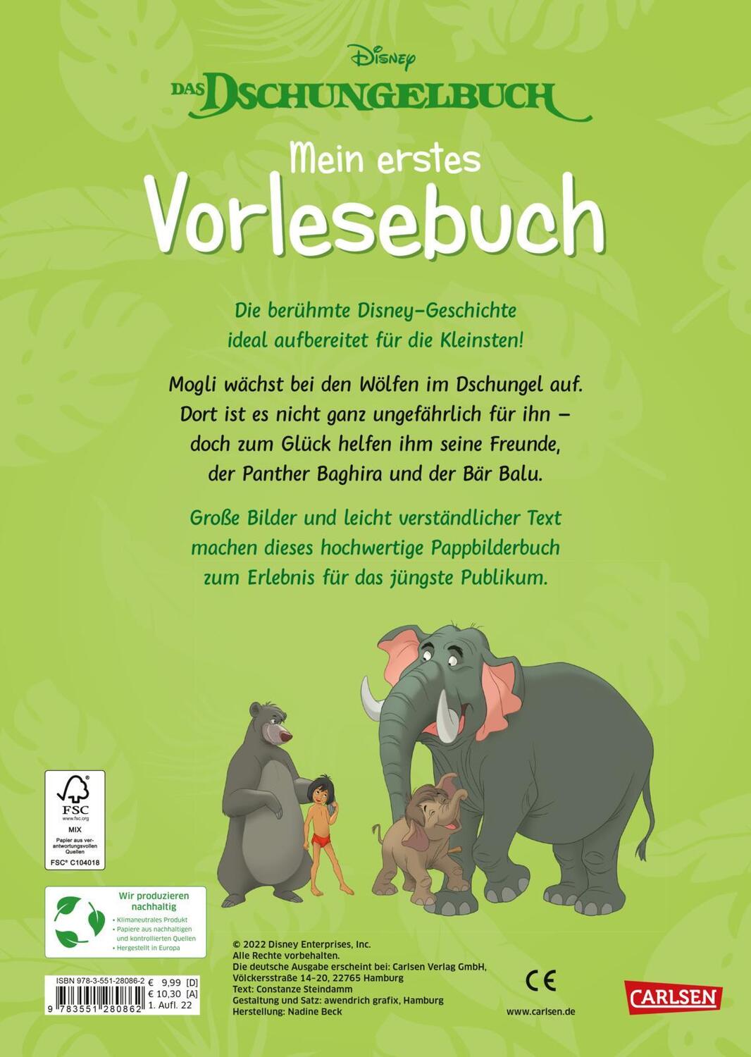 Rückseite: 9783551280862 | Disney Pappenbuch: Das Dschungelbuch - Mein erstes Vorlesebuch | Buch