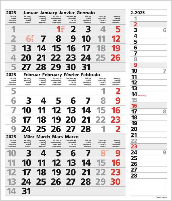 Bild: 9783731877554 | 3-Monats-Planer Combi Grau 2025 | Verlag Korsch | Kalender | 12 S.