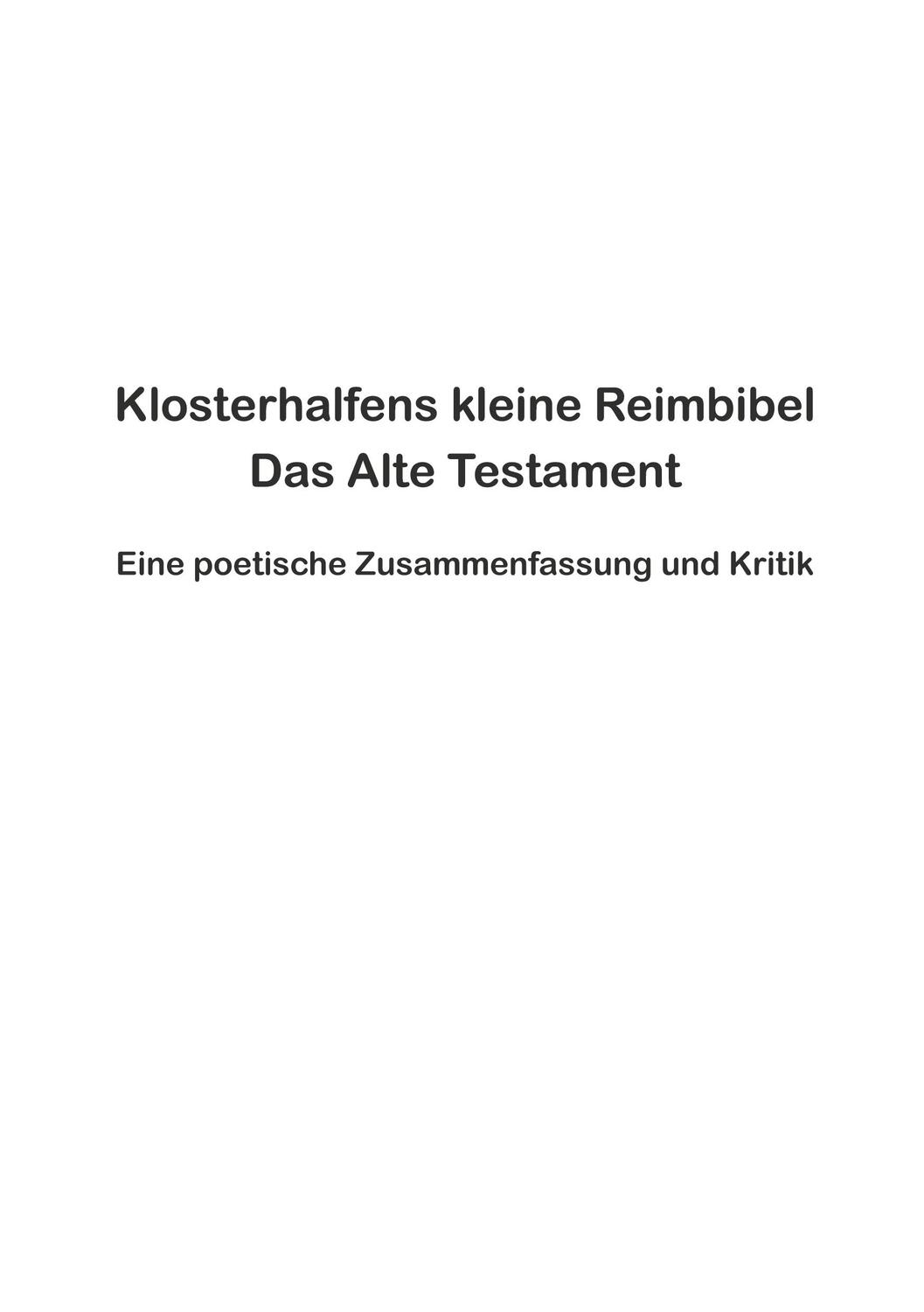 Cover: 9783756885664 | Klosterhalfens kleine Reimbibel | Wolfgang Klosterhalfen | Taschenbuch