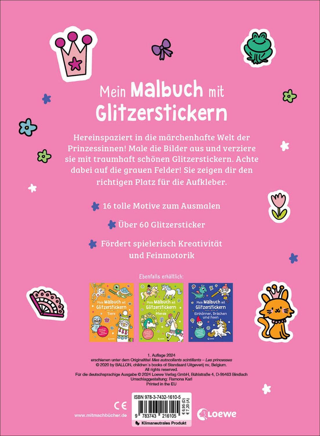 Rückseite: 9783743216105 | Mein Malbuch mit Glitzerstickern - Prinzessinnen | Loewe Kreativ