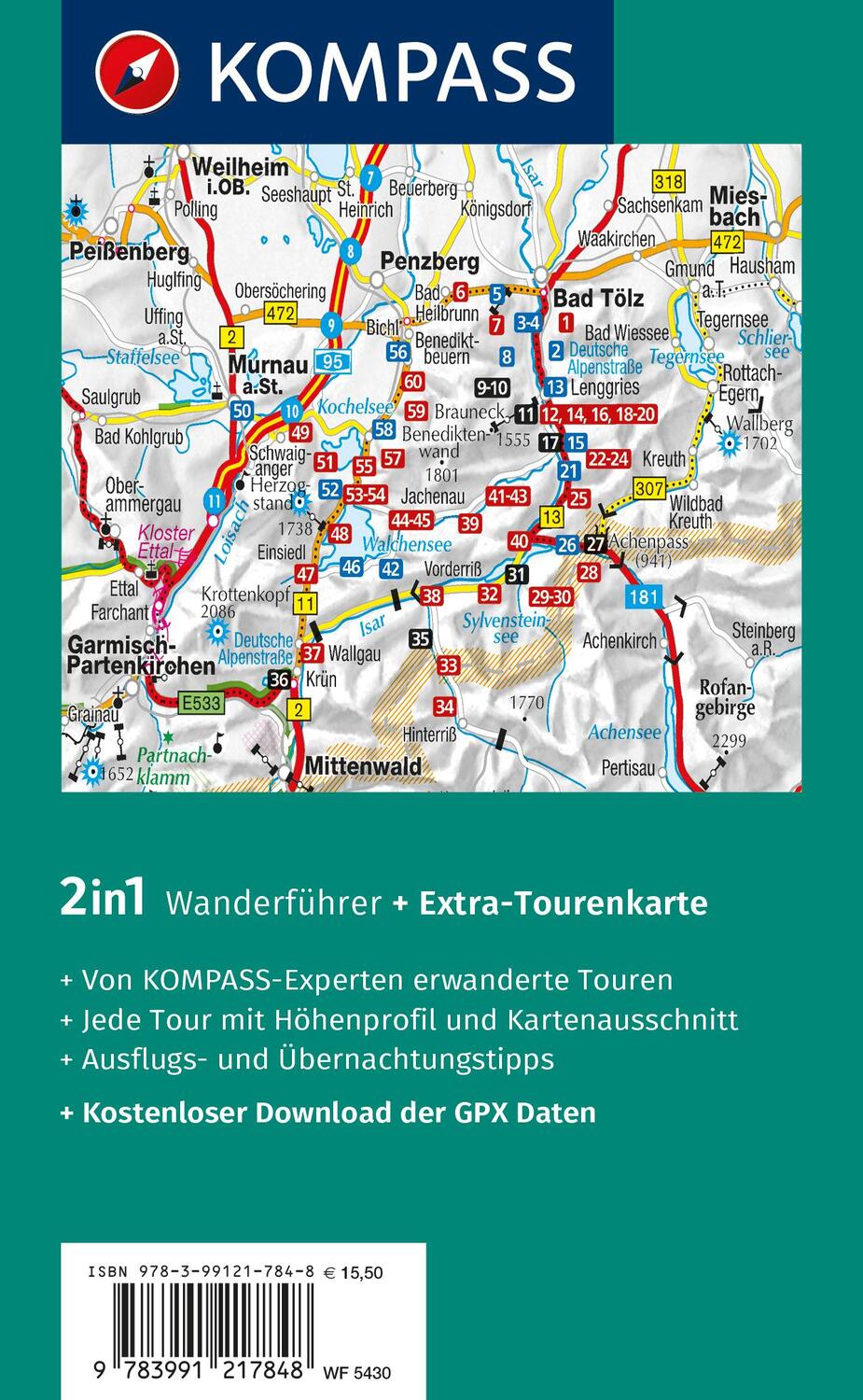 Rückseite: 9783991217848 | KOMPASS Wanderführer Isarwinkel, Bad Tölz, Lenggries, Walchensee,...
