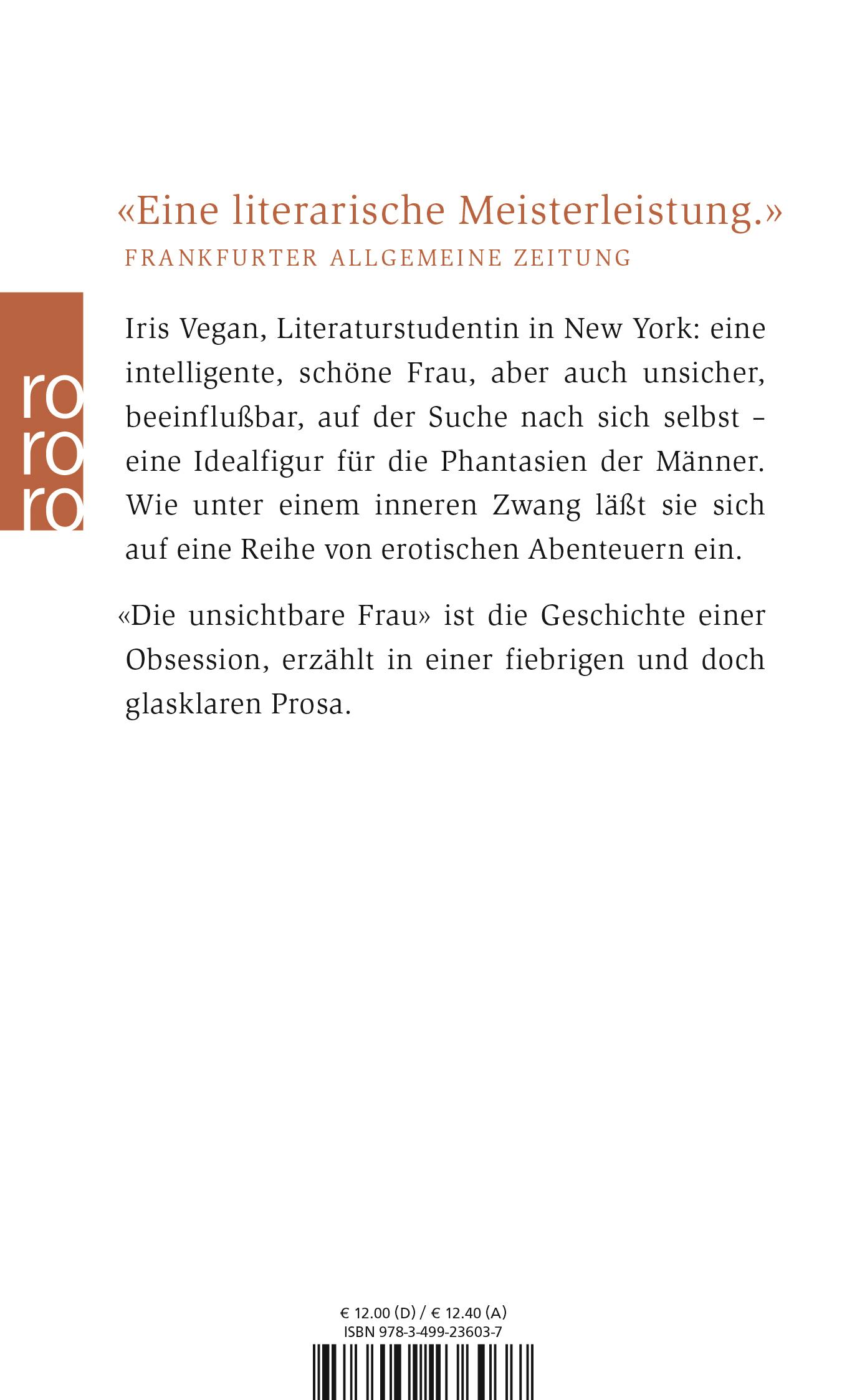 Rückseite: 9783499236037 | Die unsichtbare Frau | Siri Hustvedt | Taschenbuch | 268 S. | Deutsch