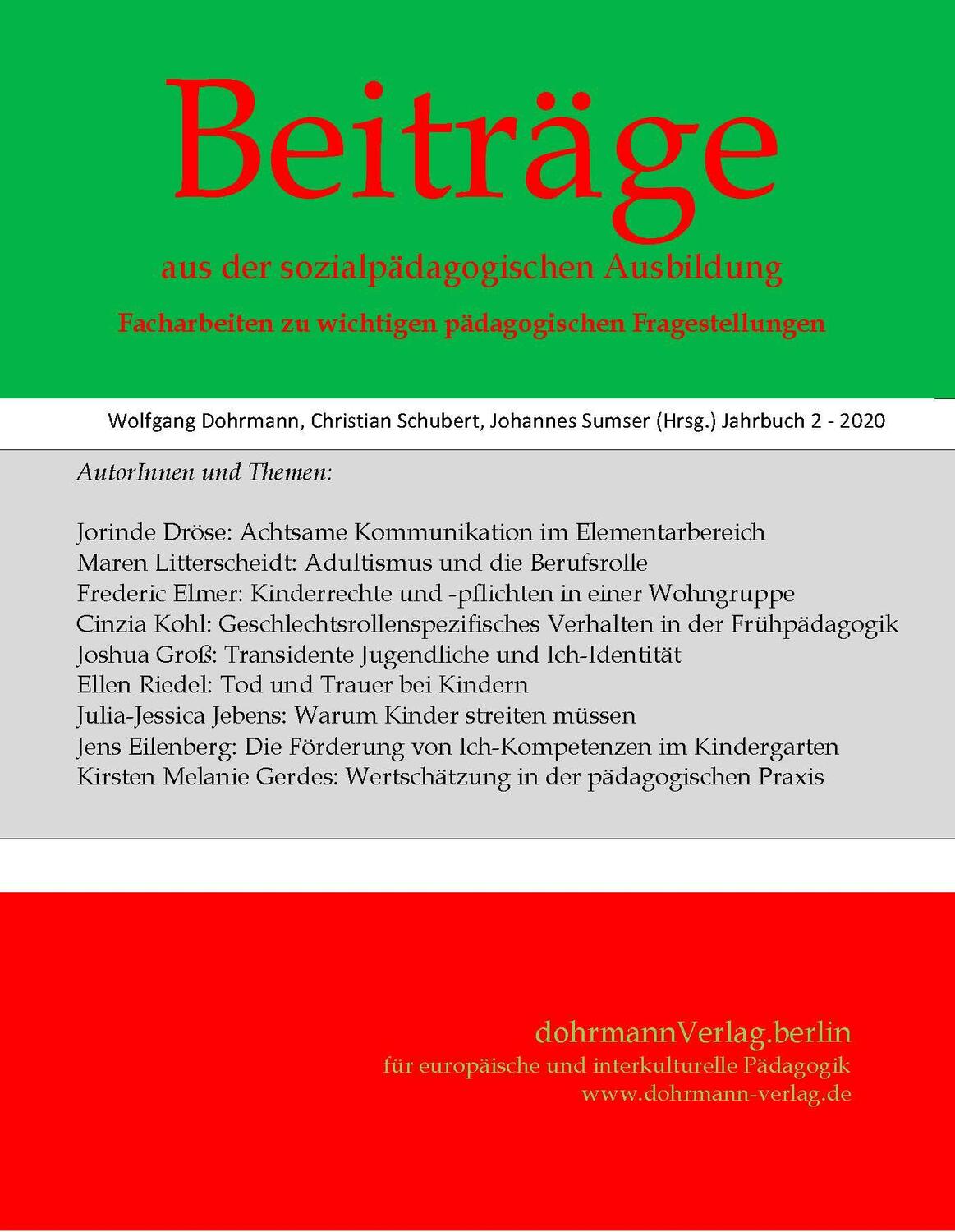 Cover: 9783938620519 | Beiträge aus der sozialpädagogischen Ausbildung | Dohrmann (u. a.)
