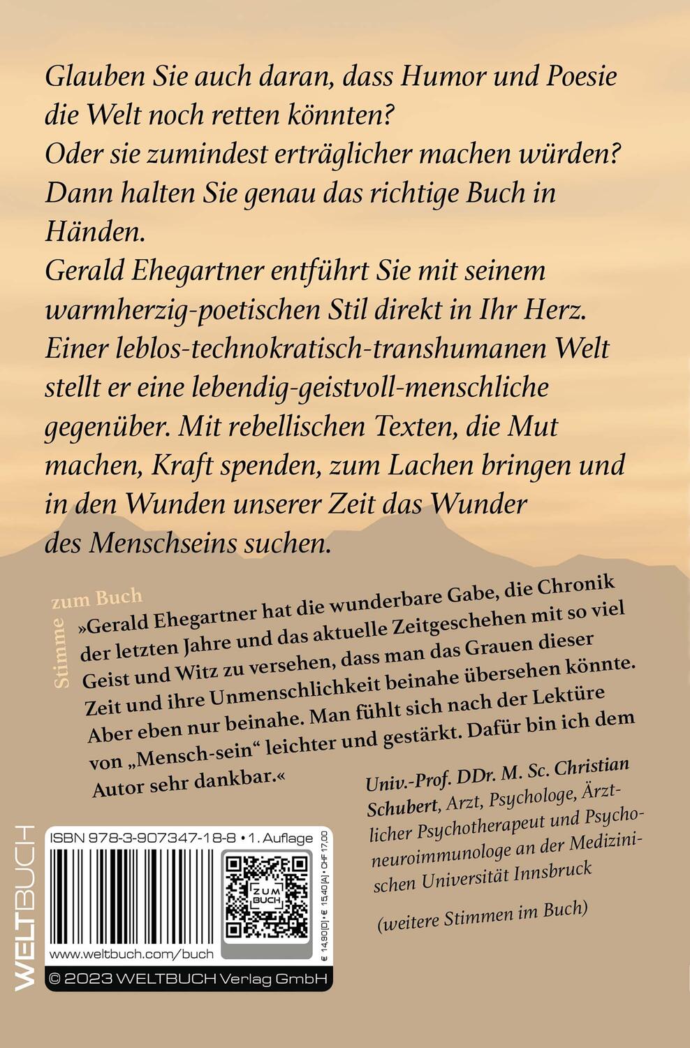 Rückseite: 9783907347188 | Menschsein | Gerald Ehegartner | Taschenbuch | Deutsch | 2023