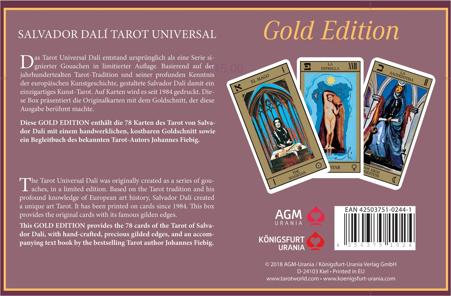 Rückseite: 4250375102441 | Salvador Dali Tarot Universal | Gold Edition | Spiel | 78 S. | Deutsch