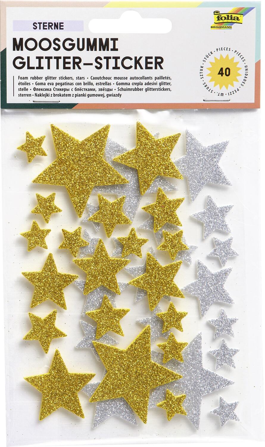 Cover: 4001868237924 | Folia Moosgummi Glitter-Sticker STERNE I , 40 Stück gold/silber | 2021