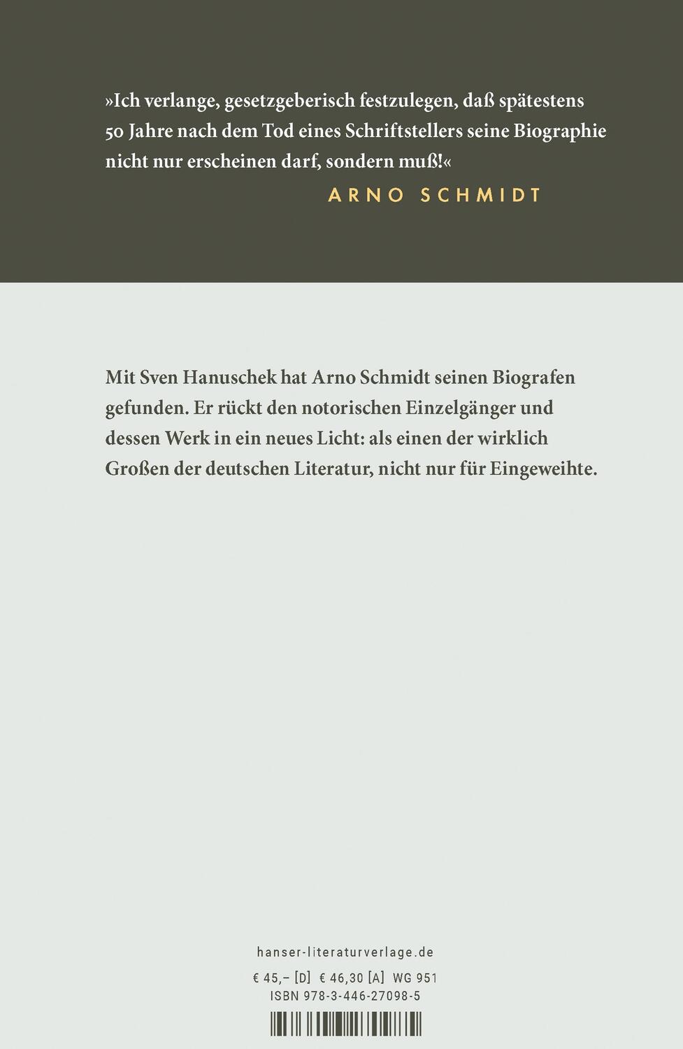 Bild: 9783446270985 | Arno Schmidt | Biografie | Sven Hanuschek | Buch | Mit Lesebändchen