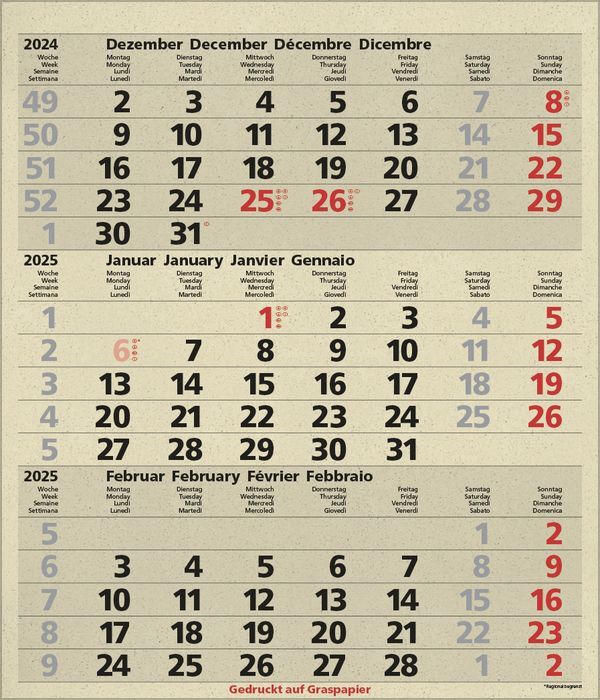 Bild: 9783731880646 | 3-Monats-Planer Comfort Graspapier 2025 | Korsch Verlag | Kalender