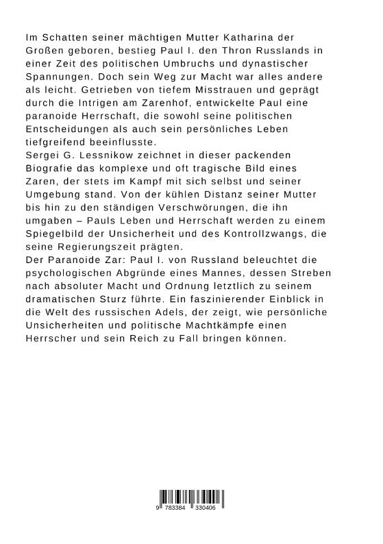 Rückseite: 9783384330406 | Der Paranoide Zar: Paul I. von Russland | Sergei G. Lessnikow | Buch