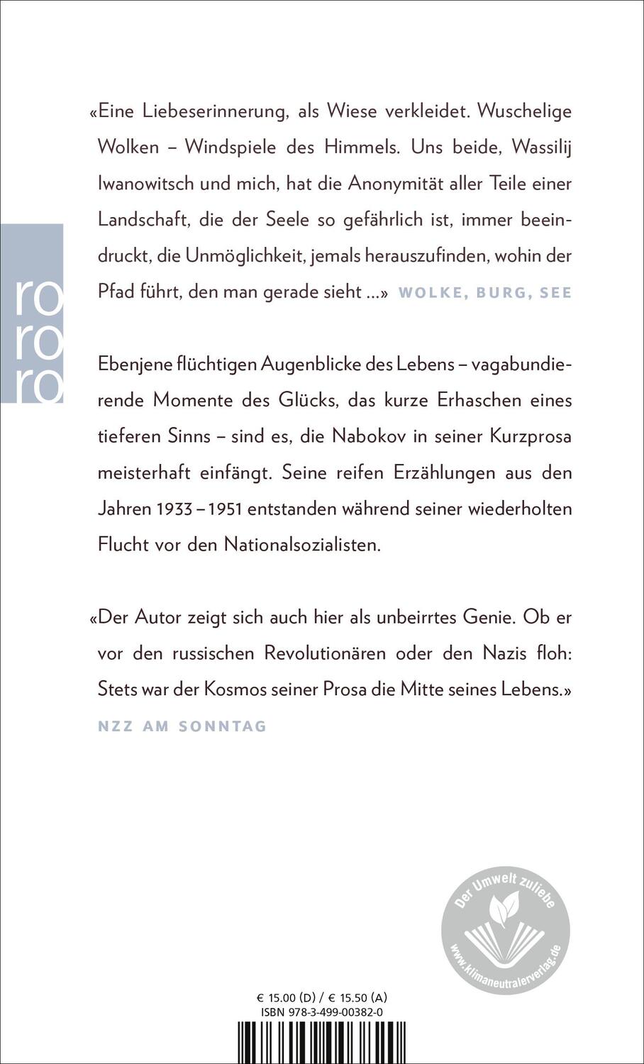 Rückseite: 9783499003820 | Wolke, Burg, See | Sämtliche Erzählungen 1933 bis 1951 | Nabokov
