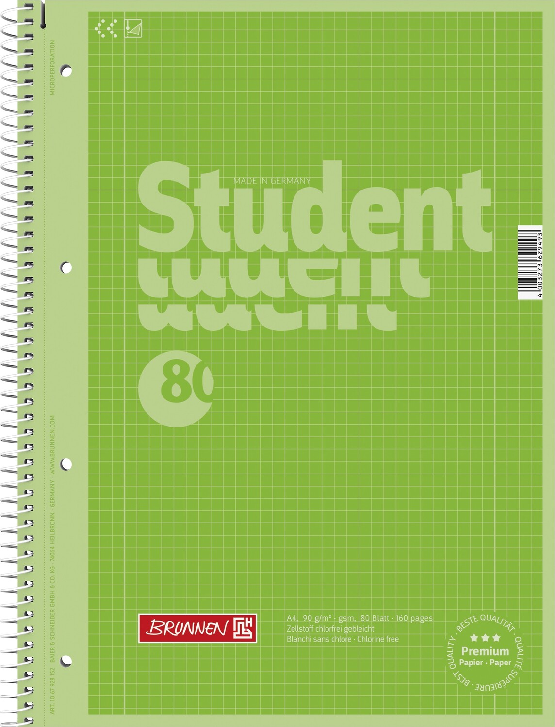 Cover: 4003273629493 | Brunnen Collegeblock Premium Student A4 kariert Lineatur 28 kiwi