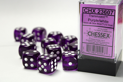 Cover: 601982020477 | Translucent 16mm d6 Purple/white Dice Block™ (12 dice) | deutsch