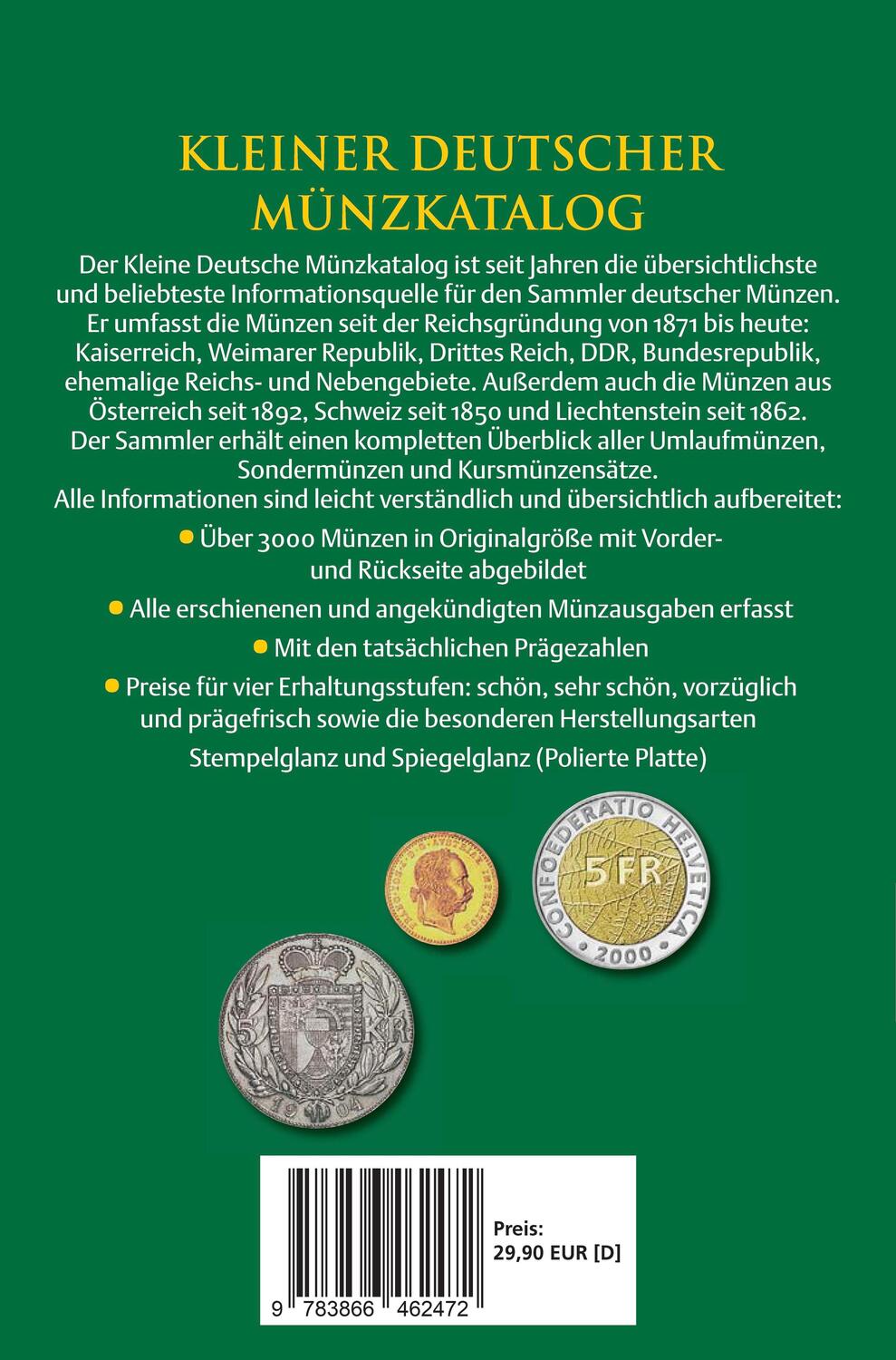 Rückseite: 9783866462472 | Kleiner deutscher Münzkatalog | von 1871 bis heute | Günter Schön
