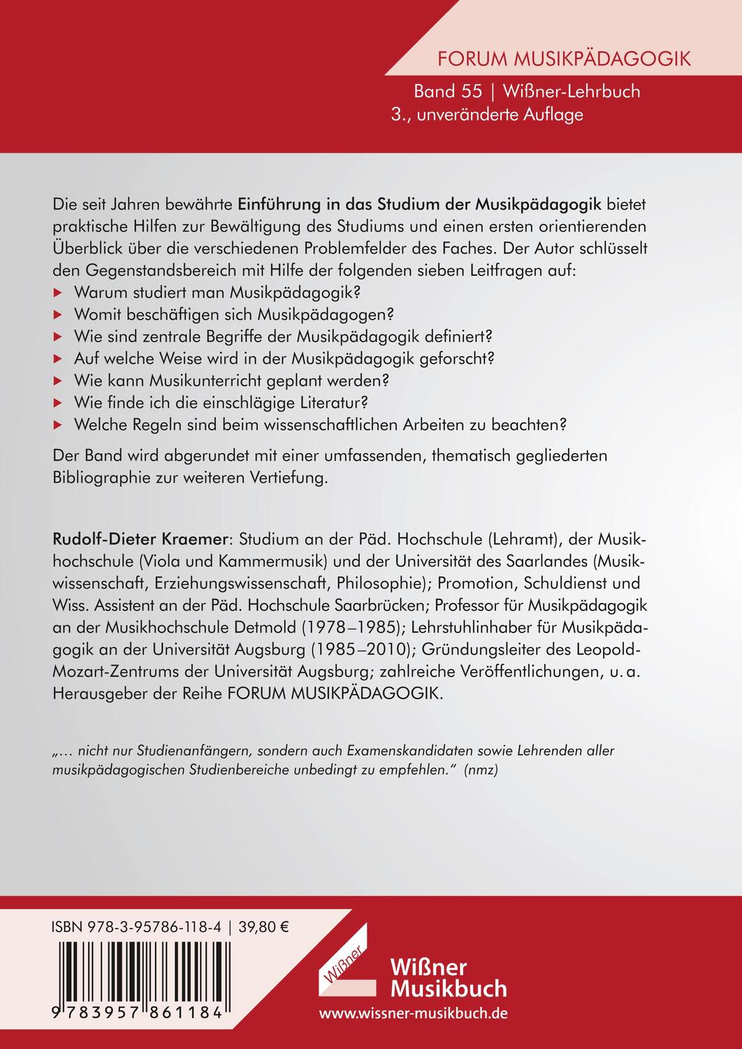 Rückseite: 9783957861184 | Musikpädagogik - Einführung in das Studium | Rudolf-Dieter Kraemer