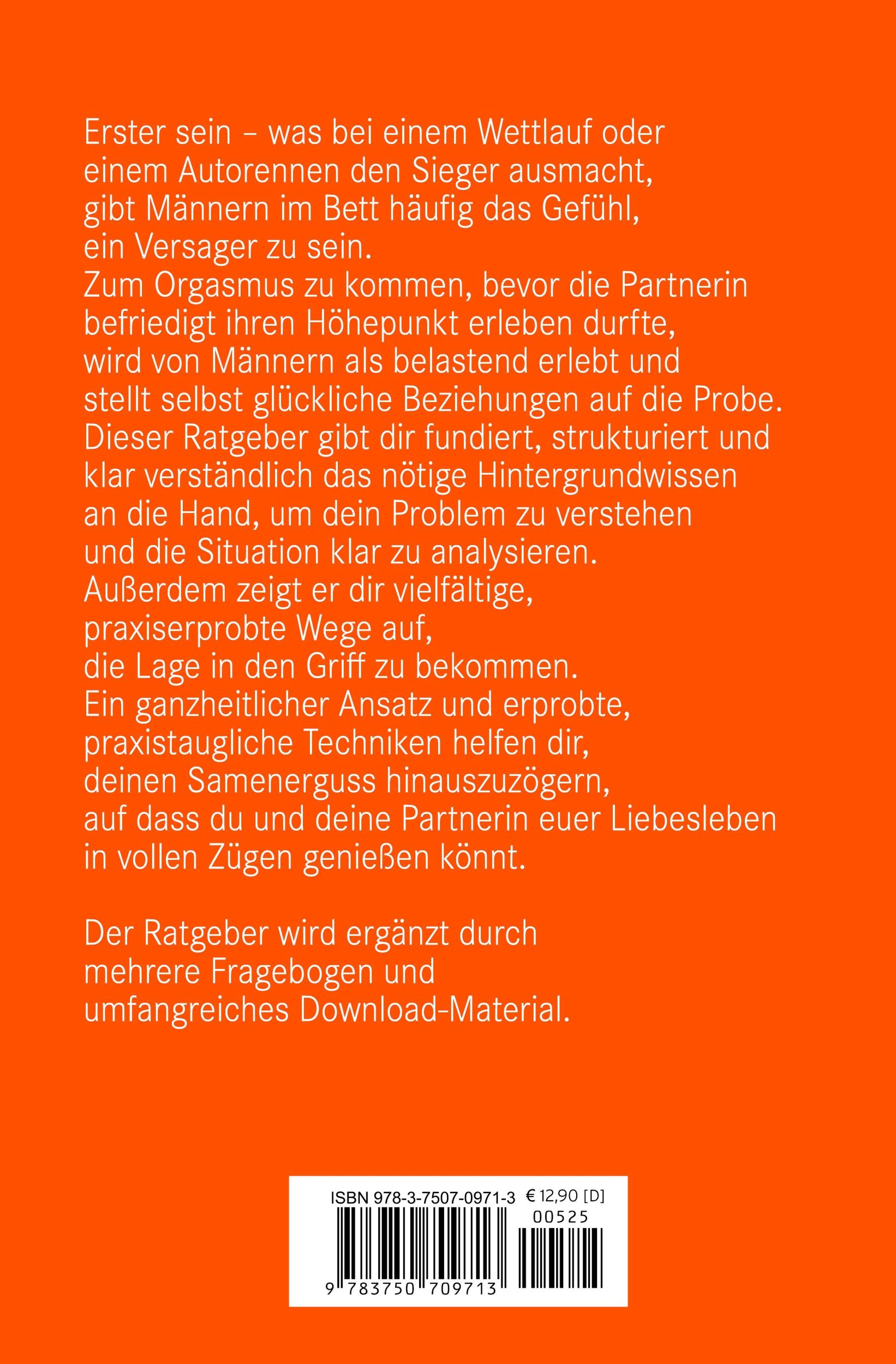 Rückseite: 9783750709713 | vorzeitiger Samenerguss Körper-Ratgeber | Nie mehr zu früh kommen ...