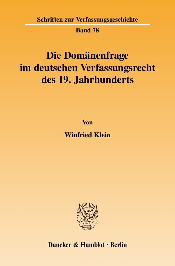 Cover: 9783428122097 | Die Domänenfrage im deutschen Verfassungsrecht des 19. Jahrhunderts.