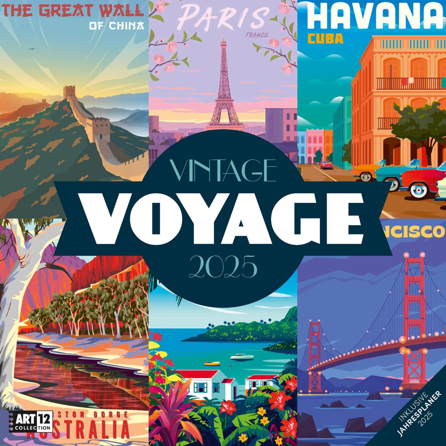 Cover: 9783838445038 | Vintage Voyage - Reiseposter - Kalender 2025 - 30x30 | Kunstverlag