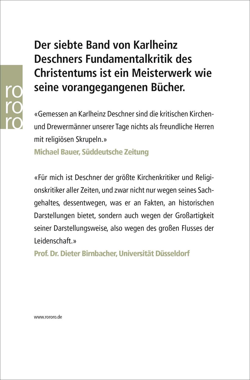 Rückseite: 9783499615115 | Kriminalgeschichte des Christentums | Karlheinz Deschner | Taschenbuch