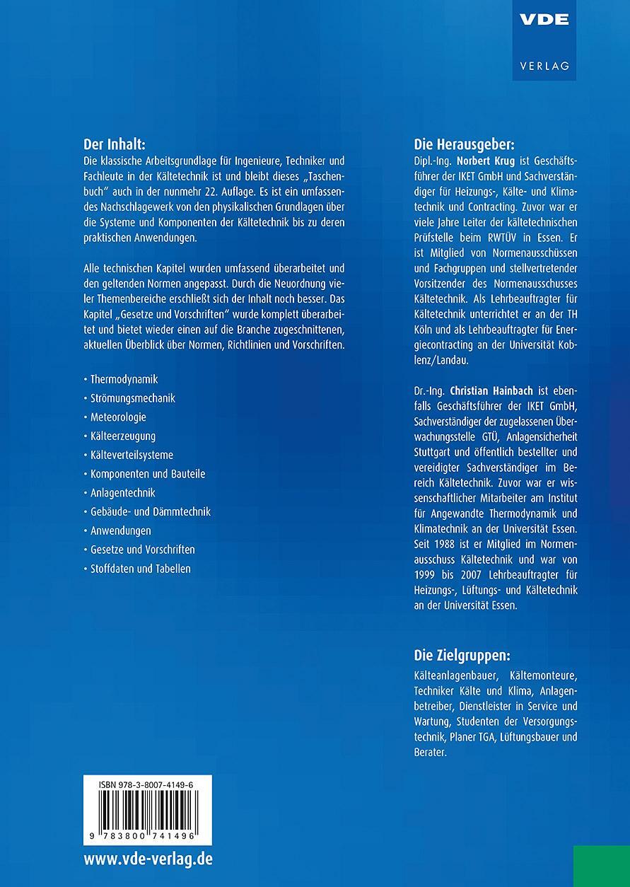 Rückseite: 9783800741496 | Pohlmann Taschenbuch der Kältetechnik | Buch | 874 S. | Deutsch | 2018