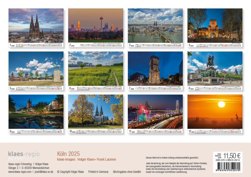 Rückseite: 9783965352070 | Köln 2025 Bildkalender A4 quer, spiralgebunden | Holger Klaes | 2025