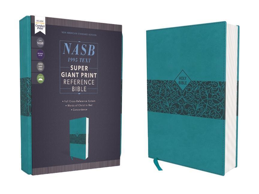 Cover: 9780310454960 | NASB, Super Giant Print Reference Bible, Leathersoft, Teal, Red...