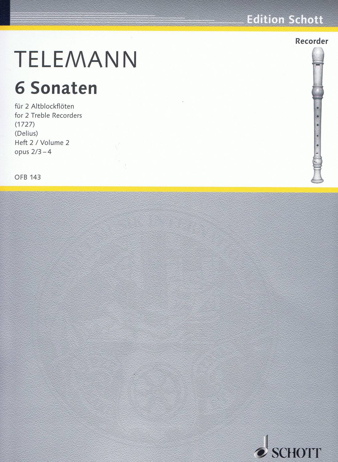 Cover: 9790001100335 | Six Sonatas for Two Treble Recorders, Volume 2 | Telemann | Buch