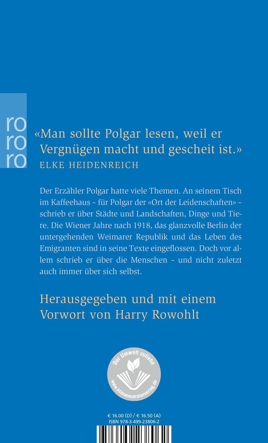 Rückseite: 9783499238062 | Das große Lesebuch | Alfred Polgar | Taschenbuch | Deutsch | 2004