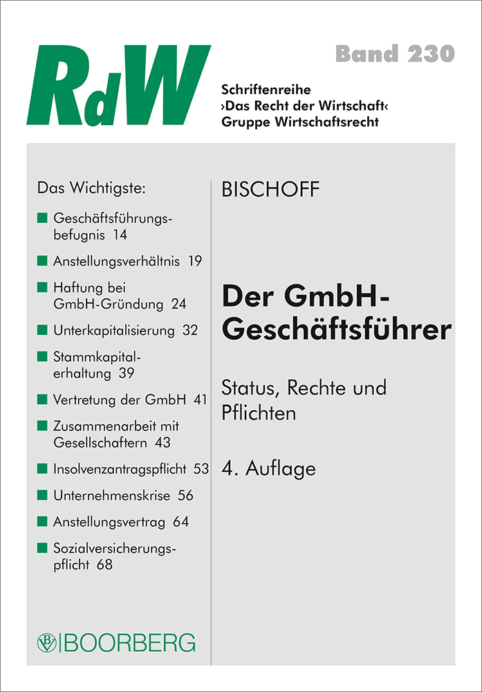 Cover: 9783415062979 | Der GmbH-Geschäftsführer | Status, Rechte und Pflichten | Bischoff