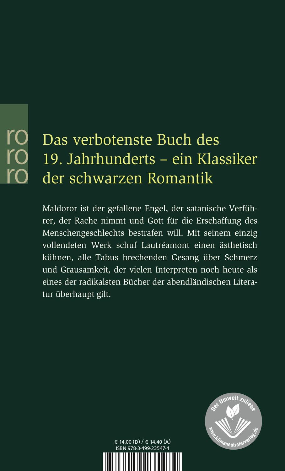 Rückseite: 9783499235474 | Die Gesänge des Maldoror | Lautreamont | Taschenbuch | Deutsch | 2004
