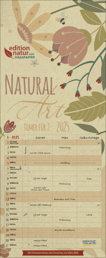 Cover: 9783731879893 | Natural Art Timer für 2 Graspapier 2025 | Korsch Verlag | Kalender