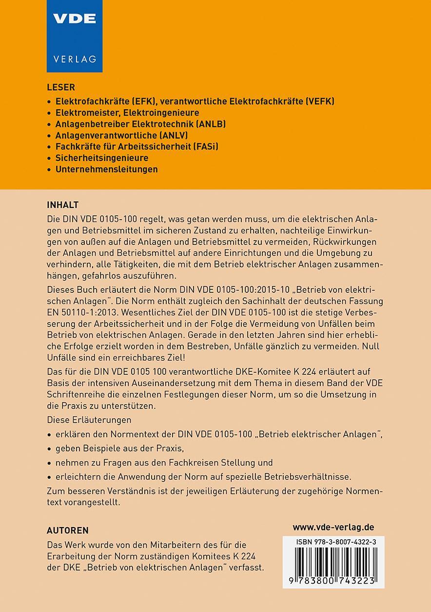 Rückseite: 9783800743223 | Betrieb von elektrischen Anlagen | DKE-Komitee K | Taschenbuch | 2017