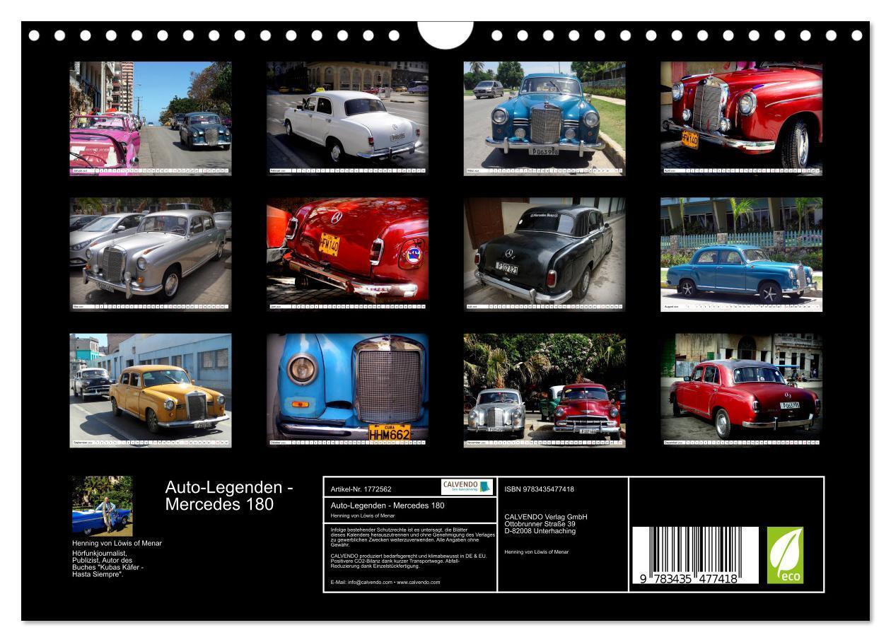 Bild: 9783435477418 | Auto-Legenden - Mercedes 180 (Wandkalender 2025 DIN A4 quer),...