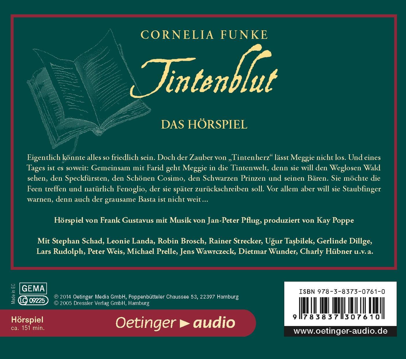 Rückseite: 9783837307610 | Tintenblut - Das Hörspiel (2 CD) | Cornelia Funke (u. a.) | Audio-CD