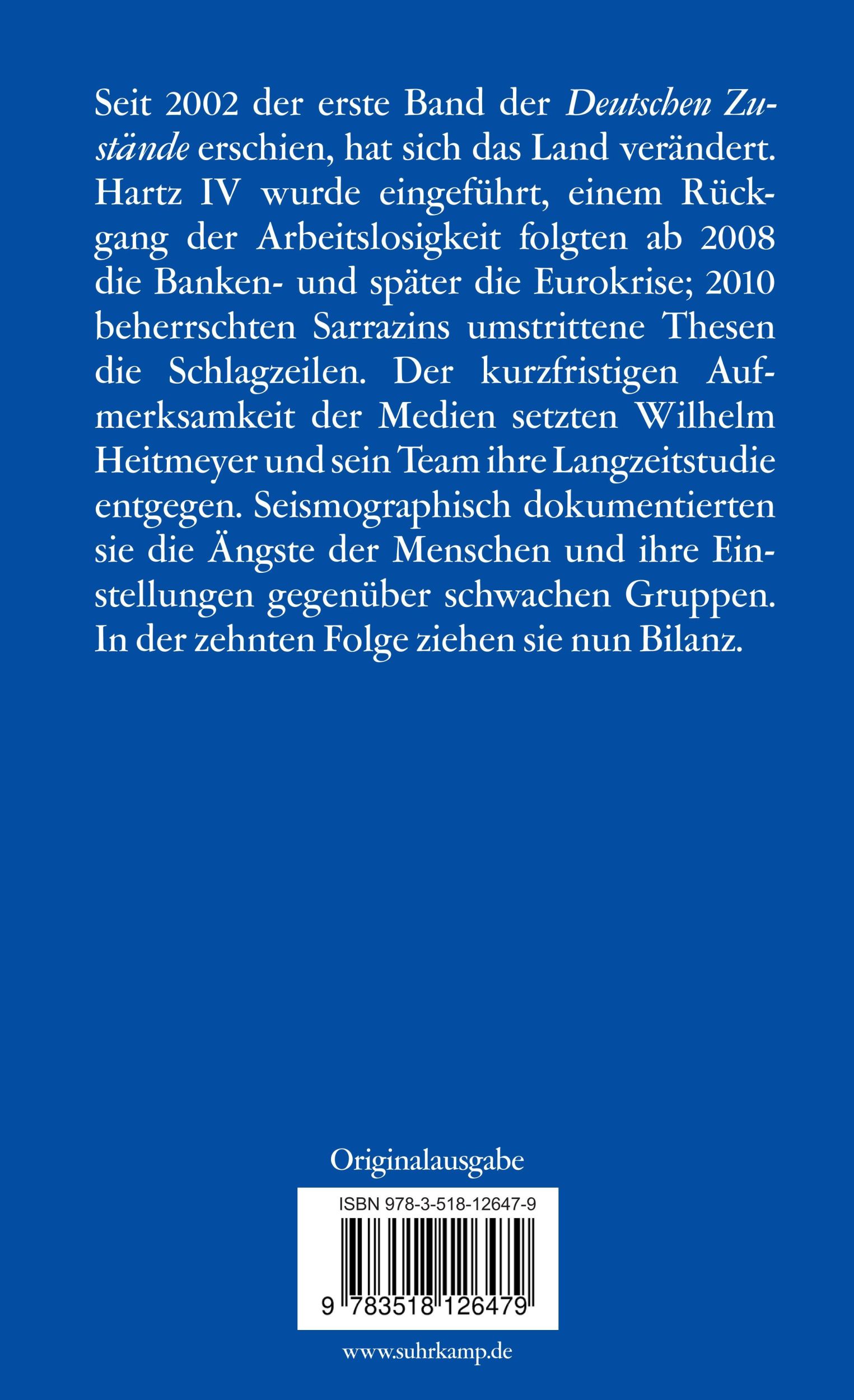 Rückseite: 9783518126479 | Deutsche Zustände Folge 10 | Wilhelm Heitmeyer | Taschenbuch | 336 S.