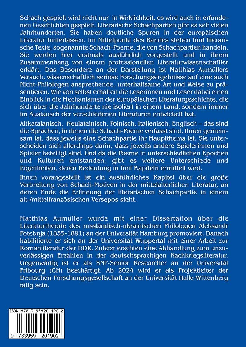 Rückseite: 9783959201902 | Das Schachspiel in der europäischen Literatur | Matthias Aumüller