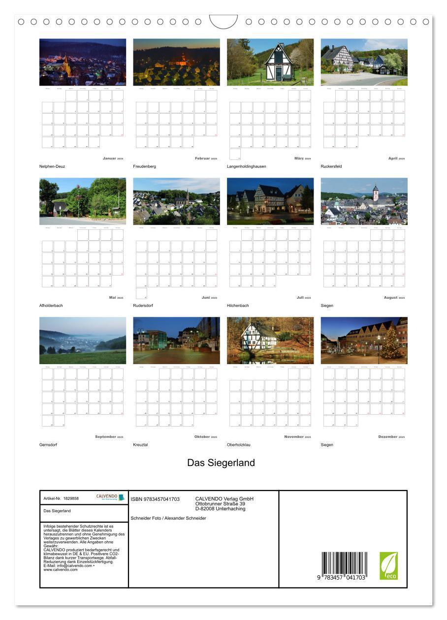 Bild: 9783457041703 | Das Siegerland (Wandkalender 2025 DIN A3 hoch), CALVENDO...