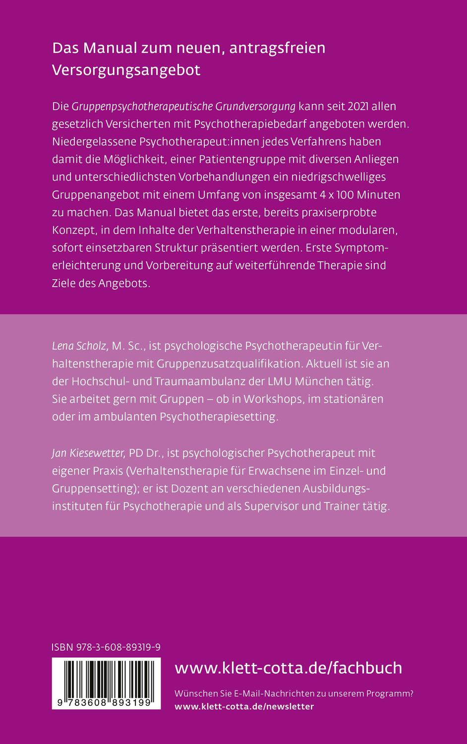 Rückseite: 9783608893199 | Gruppentherapeutische Grundversorgung (Leben Lernen, Bd. 345) | Buch