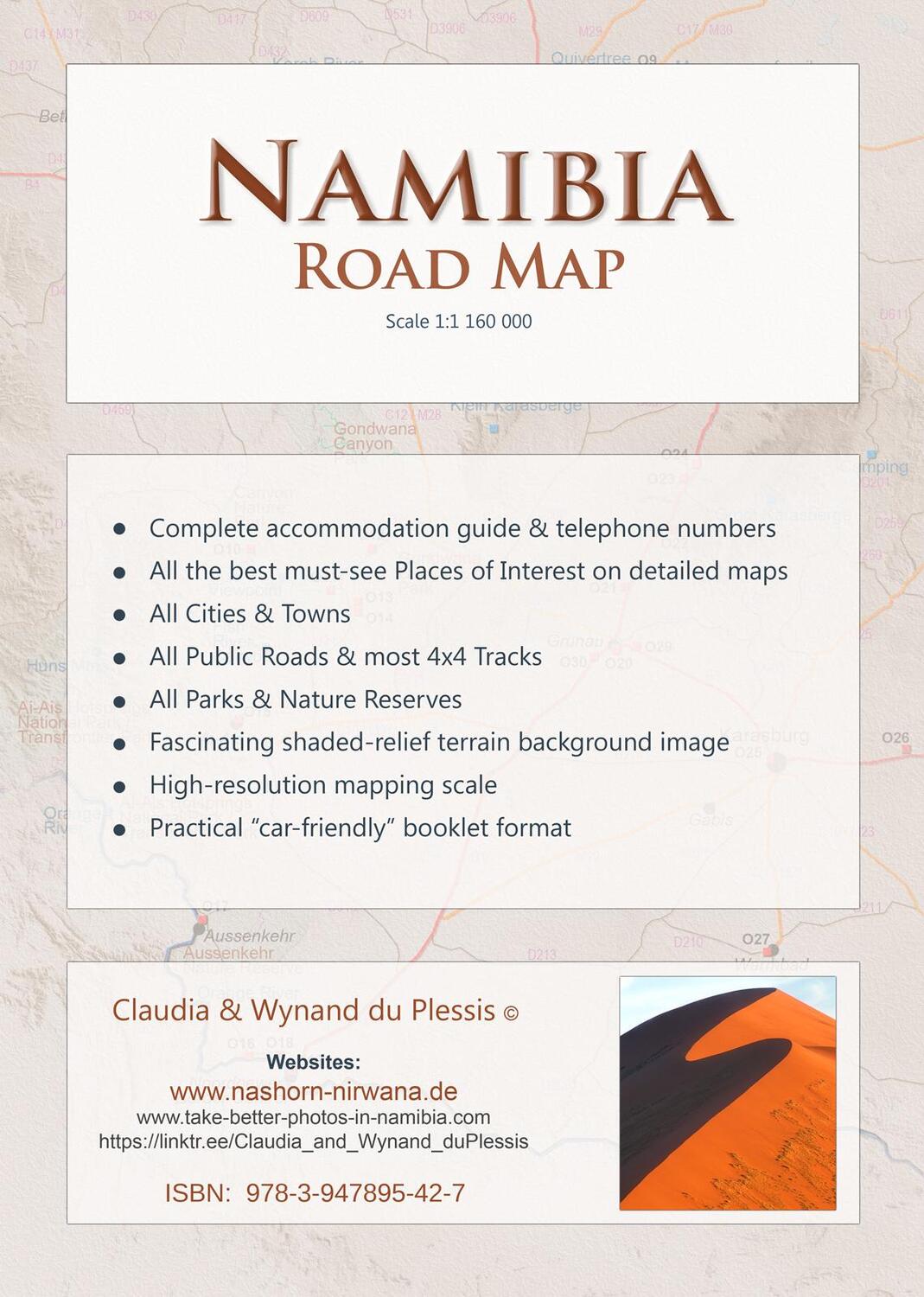 Bild: 9783947895427 | Detaillierte NAMIBIA Reisekarte - NAMIBIA ROAD MAP (1:1.160.000)