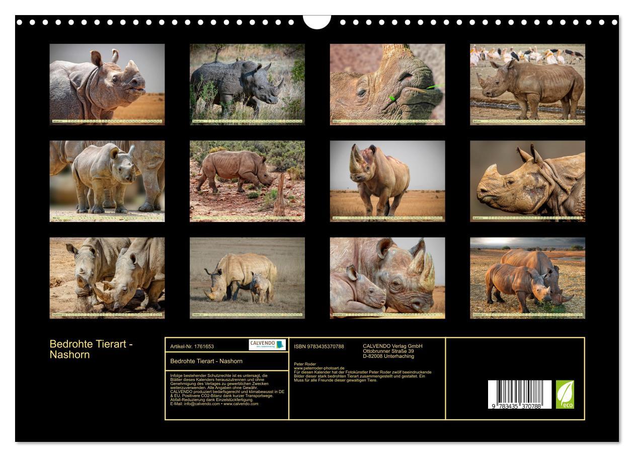 Bild: 9783435370788 | Bedrohte Tierart - Nashorn (Wandkalender 2025 DIN A3 quer),...