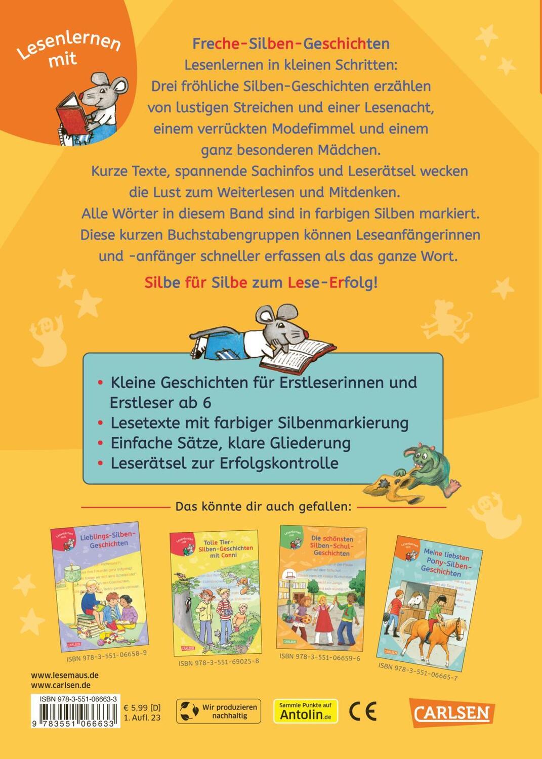 Rückseite: 9783551066633 | LESEMAUS zum Lesenlernen Sammelbände: Freche Silben-Geschichten | Buch