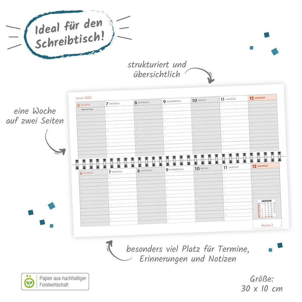 Bild: 4251901506870 | Trötsch Schreibtischquerkalender 2 (eine Woche 2 Seiten) 2025 | Co.KG