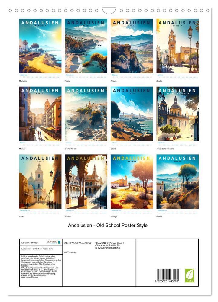 Bild: 9783675443228 | Andalusien - Old School Poster Style (Wandkalender 2024 DIN A3...