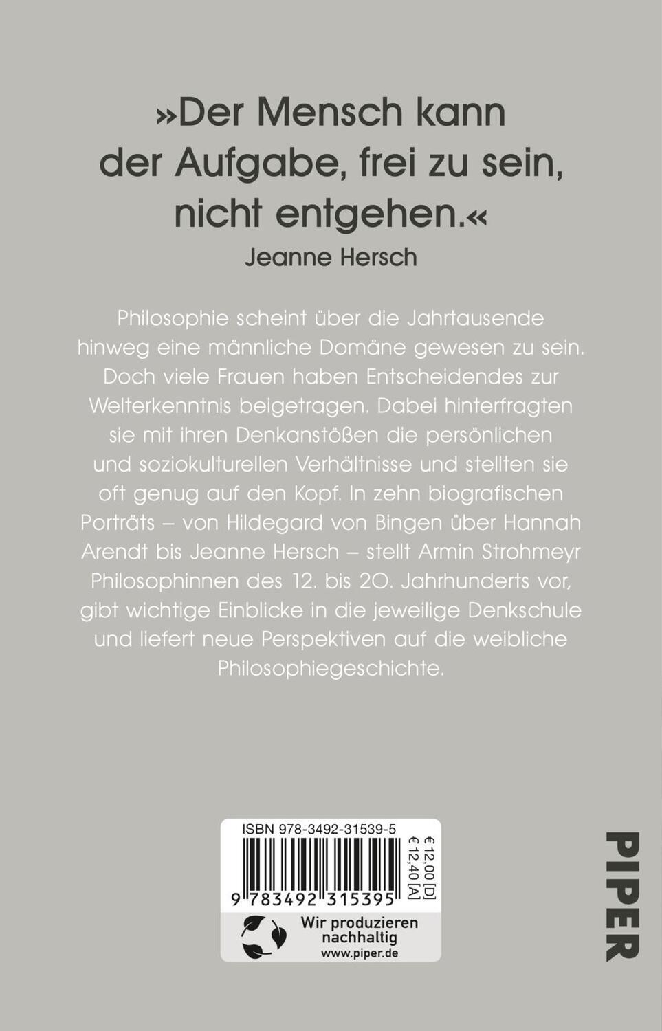 Rückseite: 9783492315395 | Große Philosophinnen | Armin Strohmeyr | Taschenbuch | 320 S. | 2021