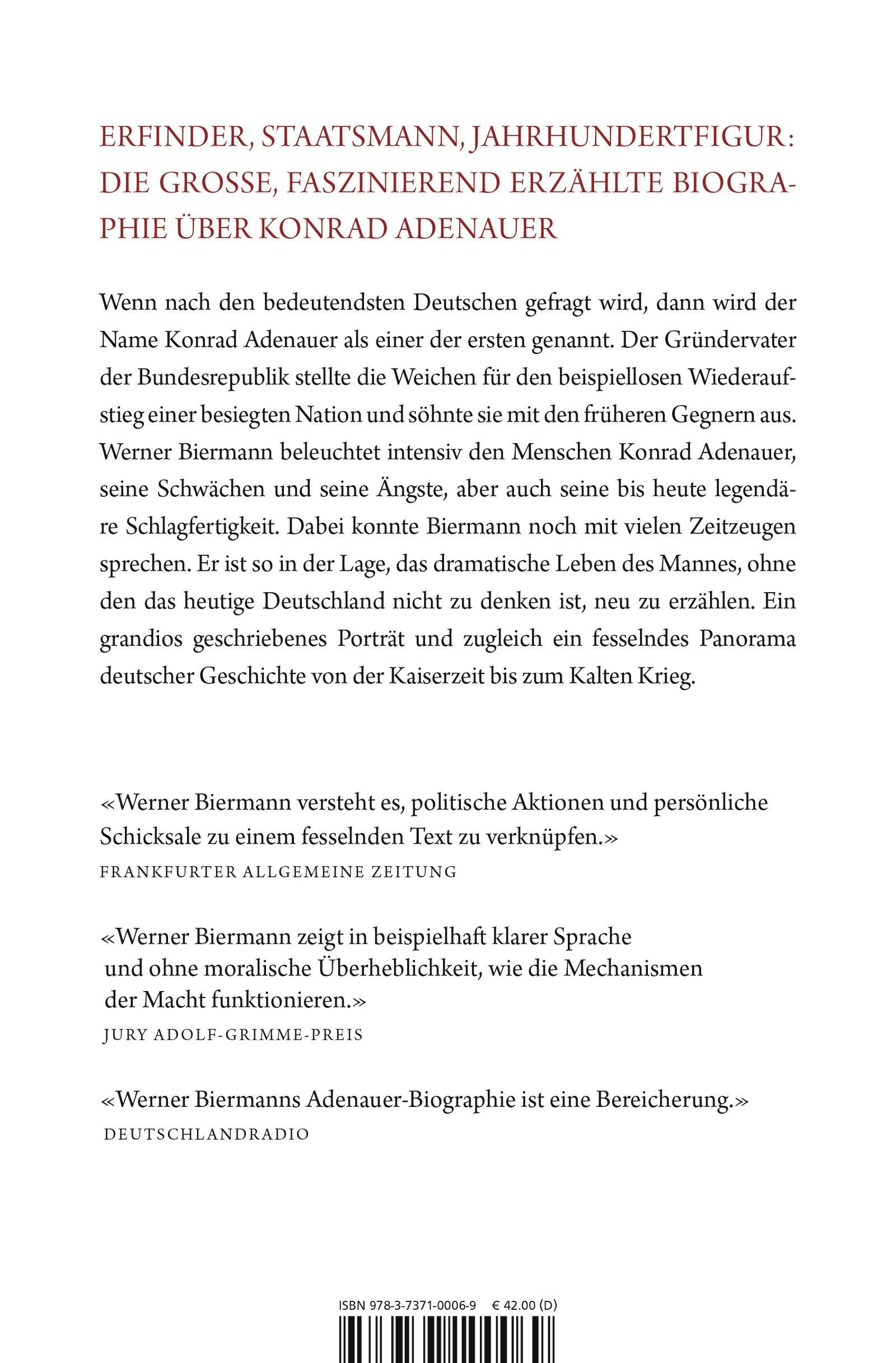 Rückseite: 9783737100069 | Konrad Adenauer | Ein Jahrhundertleben | Werner Biermann | Buch | 2017