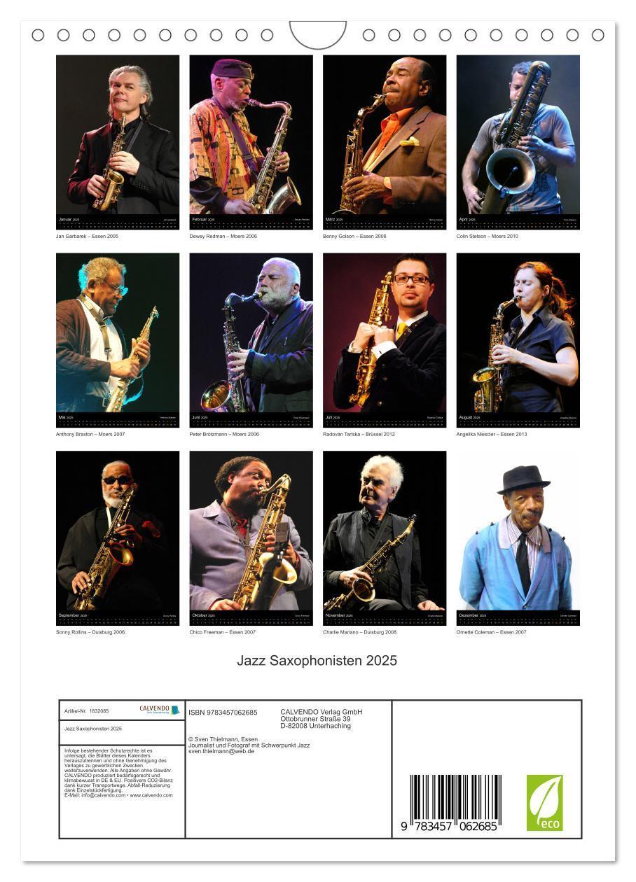 Bild: 9783457062685 | Jazz Saxophonisten 2025 (Wandkalender 2025 DIN A4 hoch), CALVENDO...