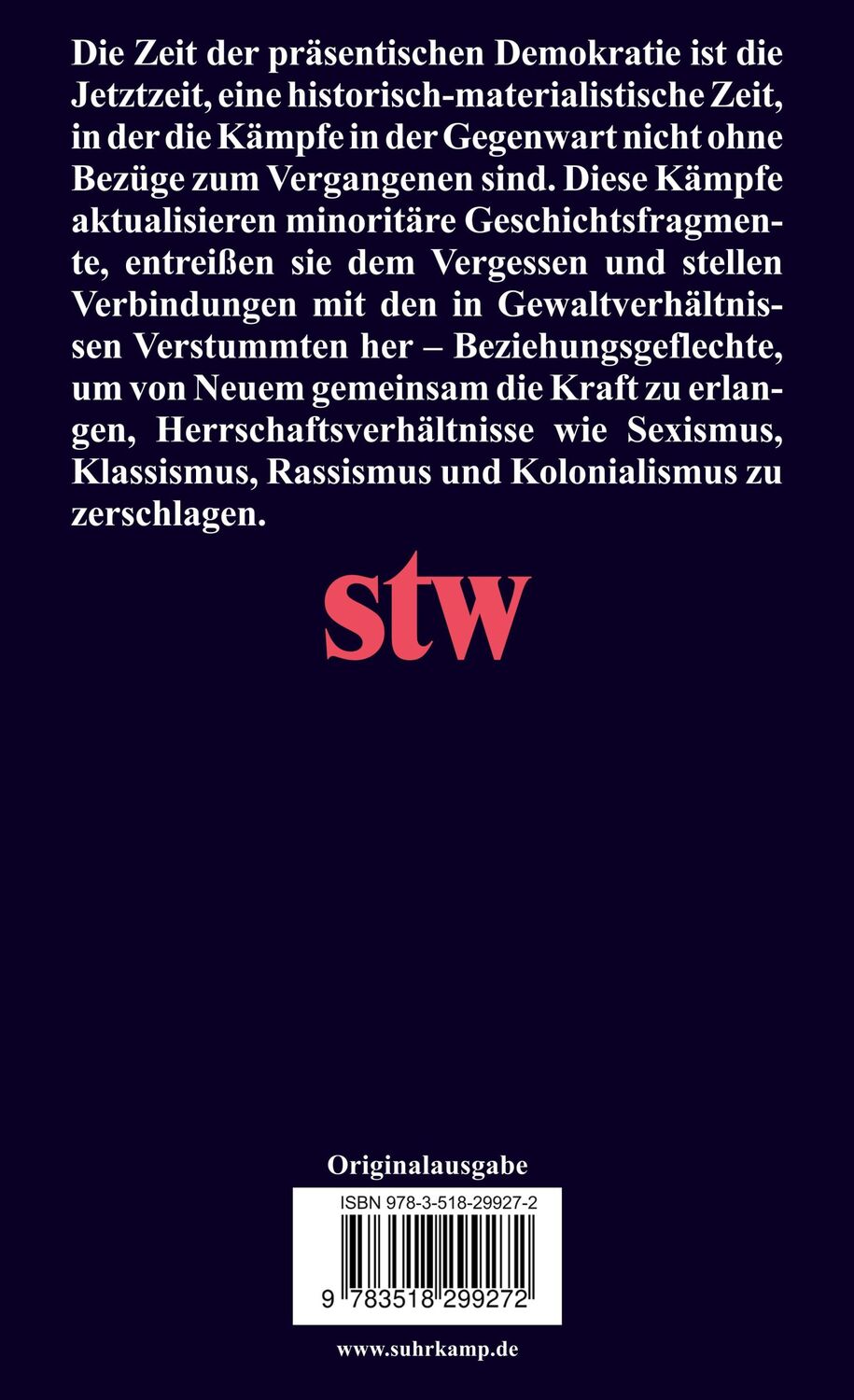 Rückseite: 9783518299272 | Demokratie im Präsens | Eine Theorie der politischen Gegenwart | Lorey