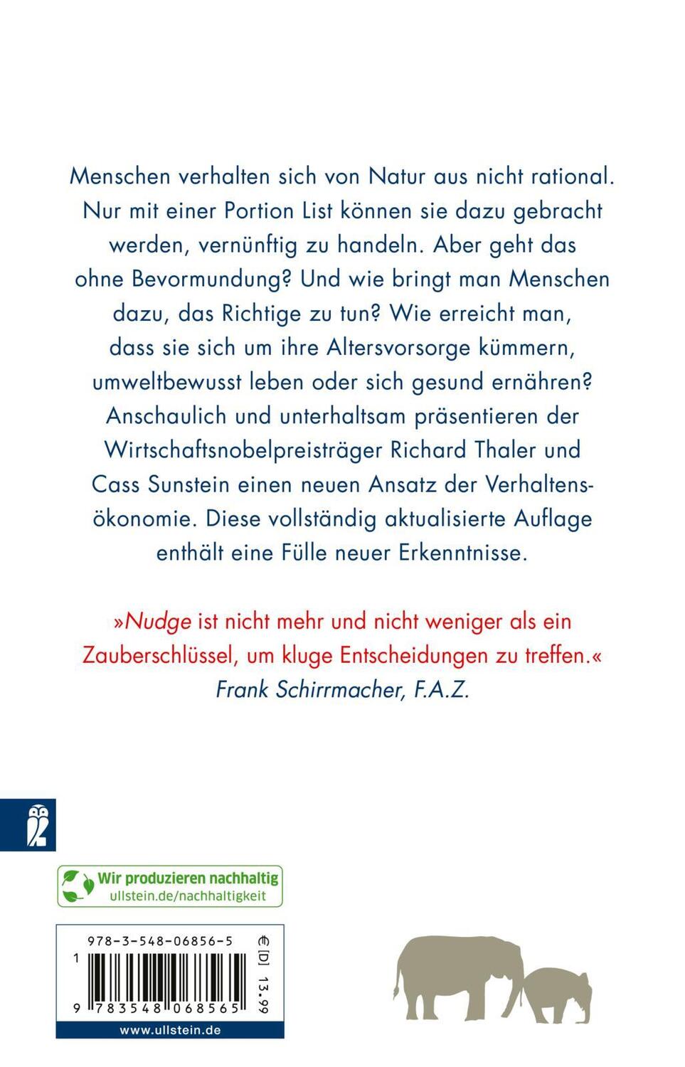 Rückseite: 9783548068565 | Nudge | Richard H. Thaler (u. a.) | Taschenbuch | 432 S. | Deutsch