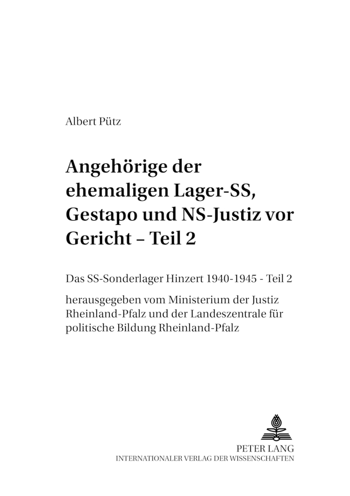 Cover: 9783631376799 | Das SS-Sonderlager/KZ Hinzert 1940-1945. Teil 2 | Justiz | Taschenbuch